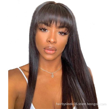 Rebecca 16~28 inches Straight Wig With Bang Brazilian Remy Human Hair Wig Burgundy Orange brown black Full Machine Made Wig